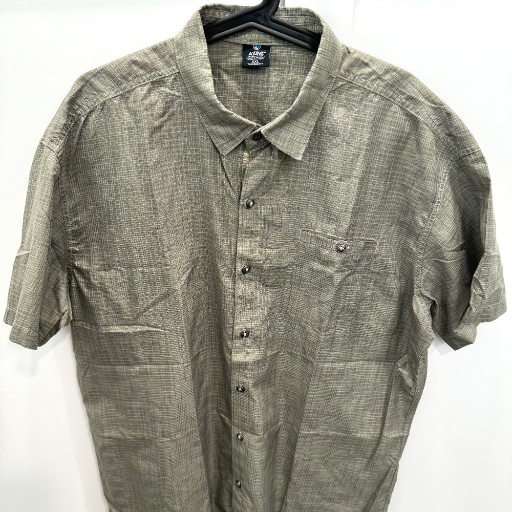 Kuhl Shirt Mens 2XL Olive Green Check Hiking Camping Rucking Walking Outdoor